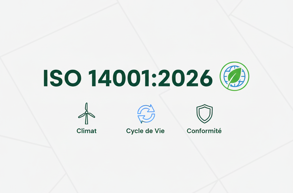 Illustration simplifiée représentant la convergence entre la gestion d'entreprise et les enjeux écologiques de la nouvelle version ISO 14001:2026.